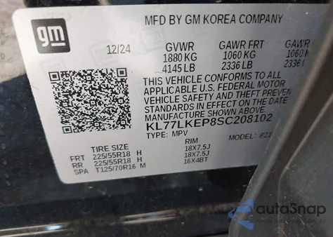 2025 Chevrolet Trax Fwd Activ z USA, uszkodzony, nr VIN KL77LKEP8SC208102